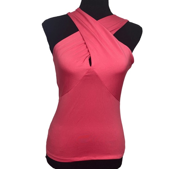BCBGMAXAZRIA Crisscoss Front Jersey Halter Tank Top Claret Red Women's Small - Picture 2 of 5